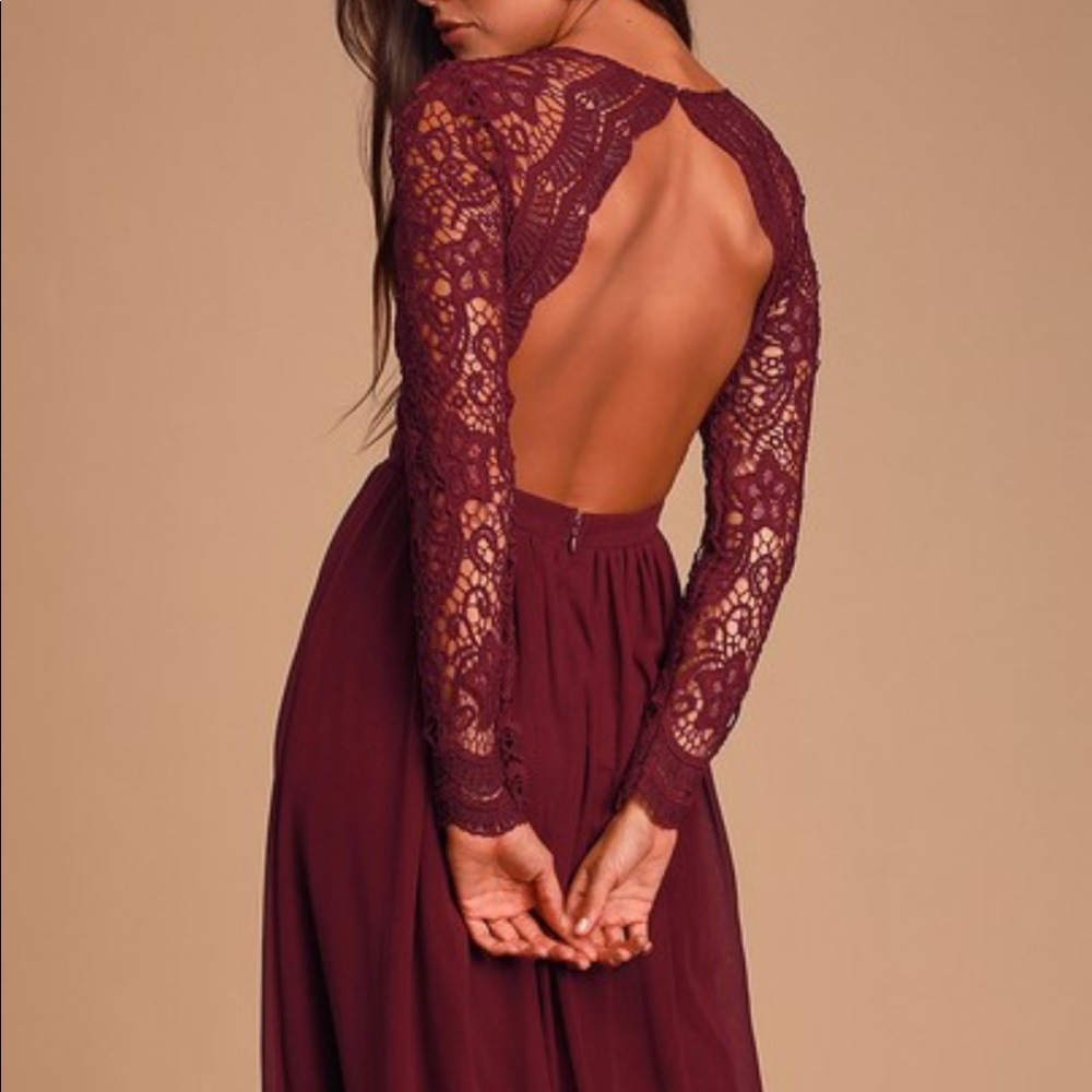 Lulu’s Awaken My Love Burgundy Lace Dress
